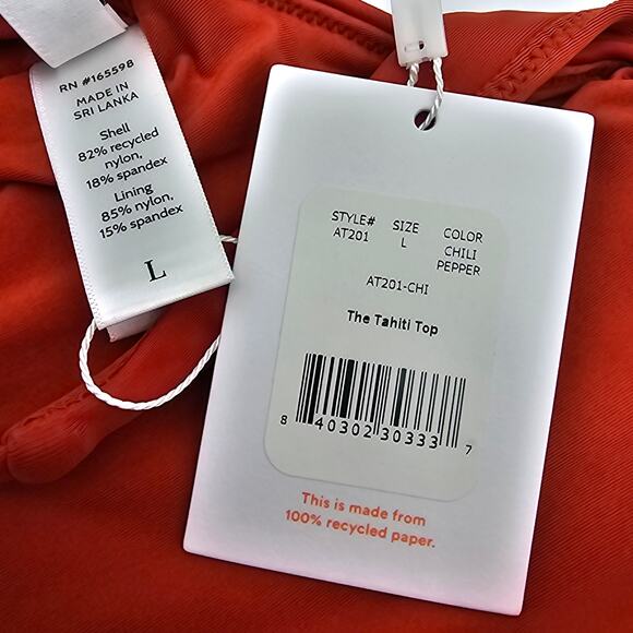 Andie Swim Womans size L The Tahiti Bikini Top in Chili Pepper V-Neck Sport NEW - Picture 6 of 7